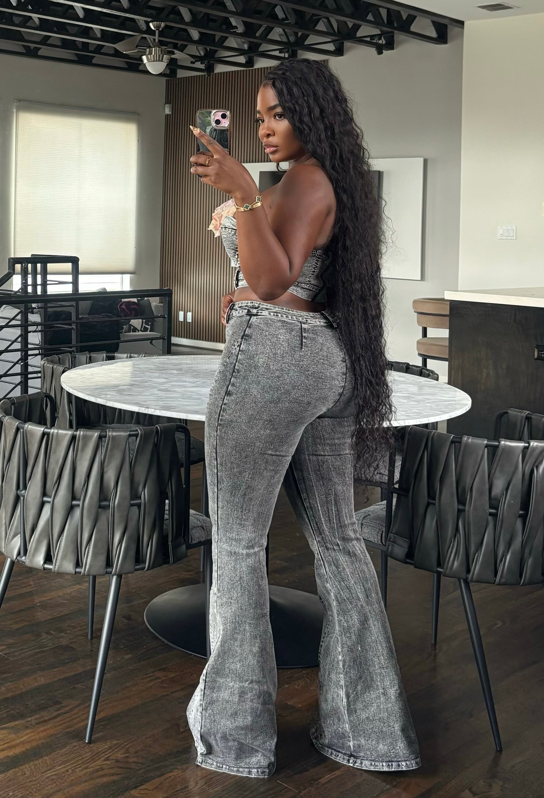 Charcoal bell pant set