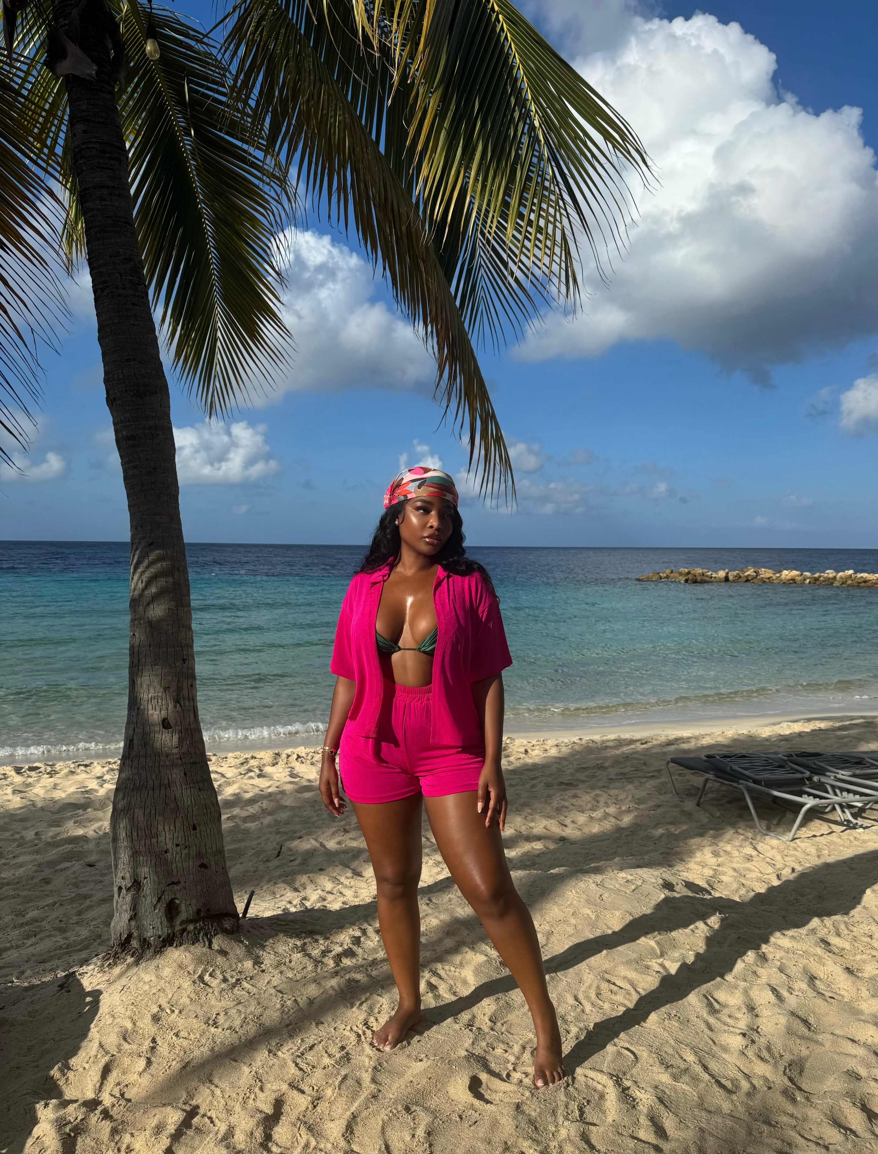 Fuchsia cover up short set