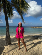 Fuchsia cover up short set