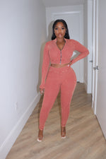 Spice ribbed zip set