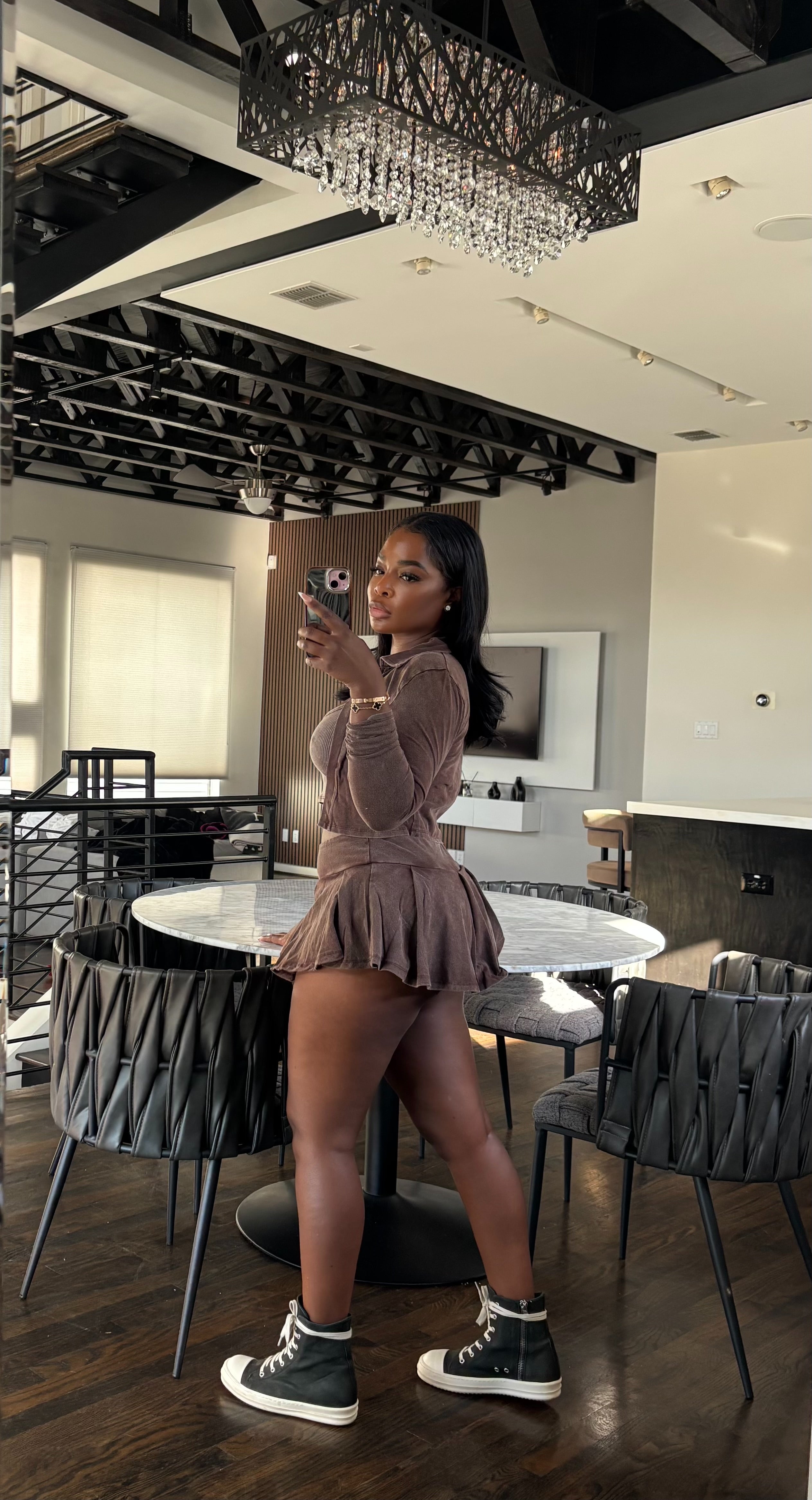 Brown 3pcs skort set