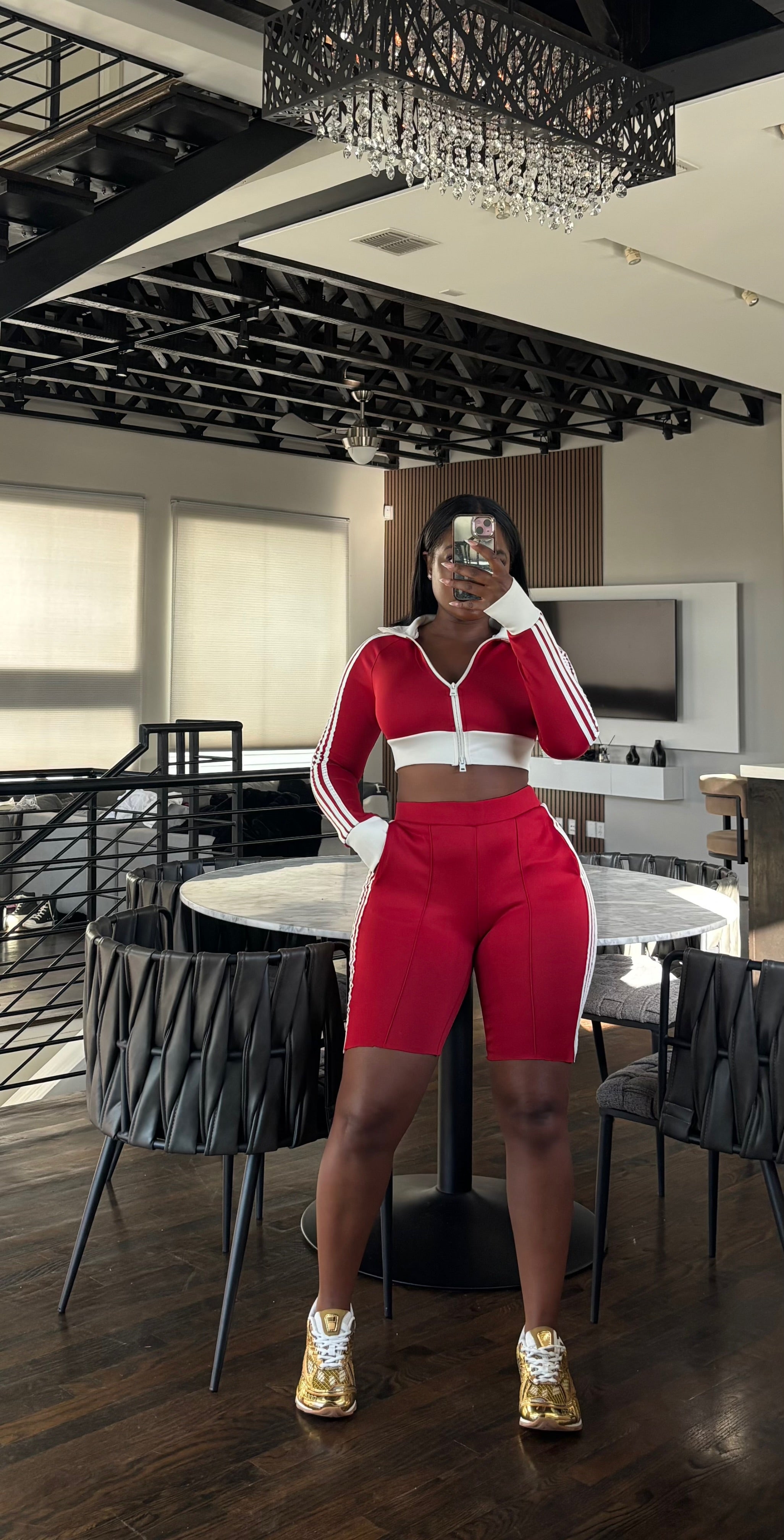 Red stripe short set