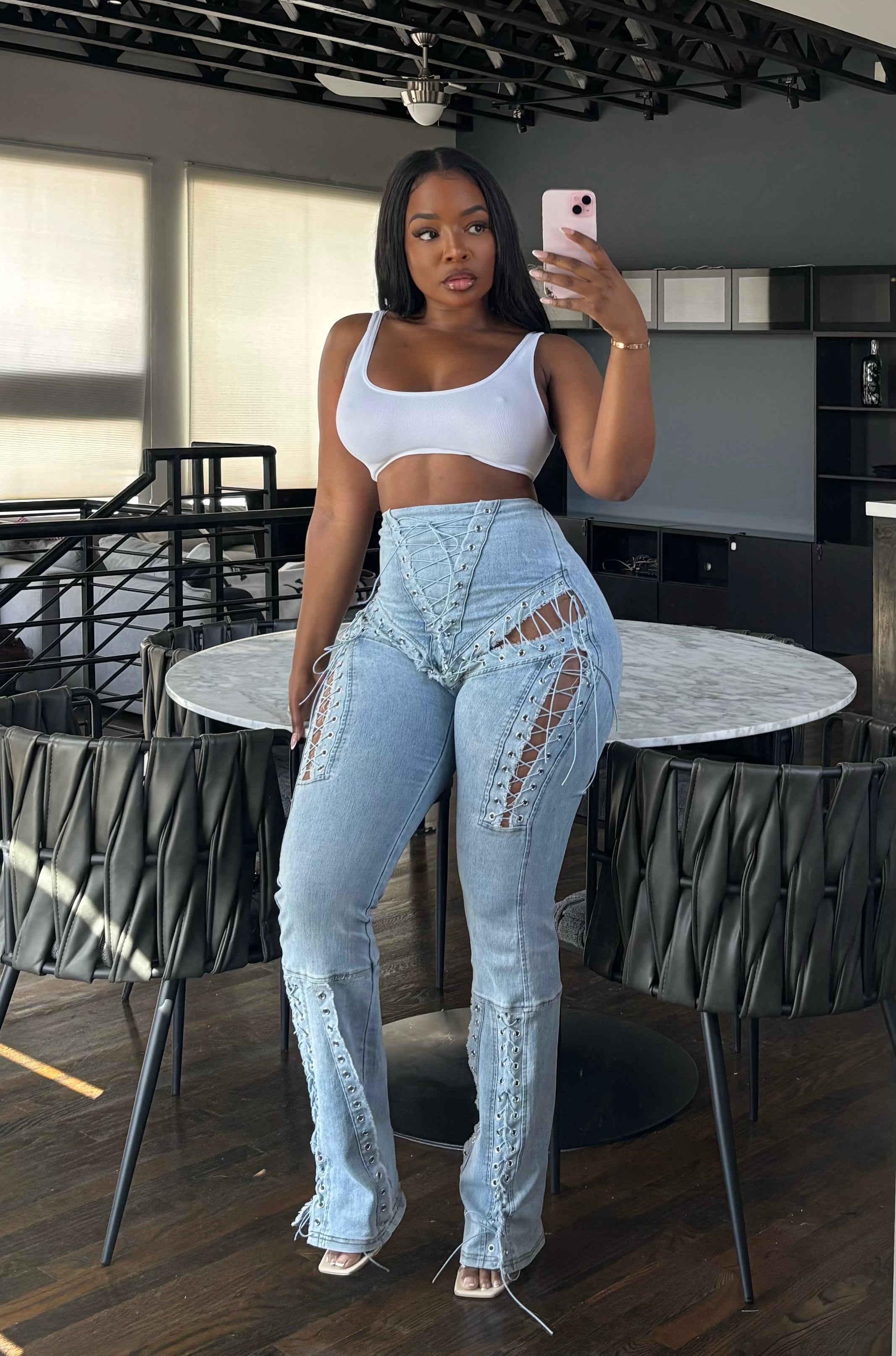 Lasso denim pants