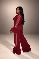 Cranberry Ruffle Jogger