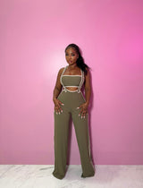 Olive Suspender Pant Set