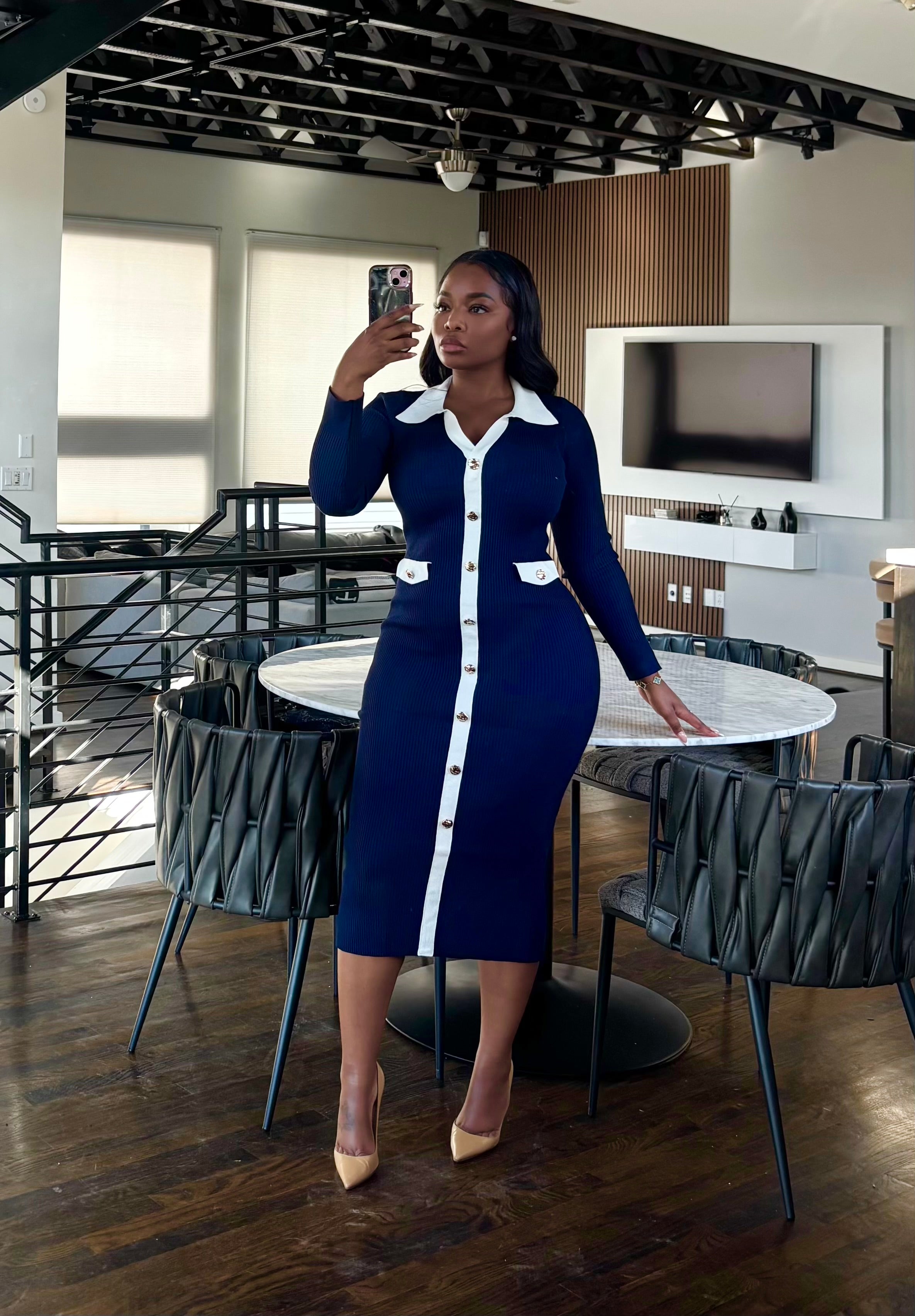 Navy Prestige Knit Dress
