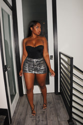 Black silver micro mini skirt