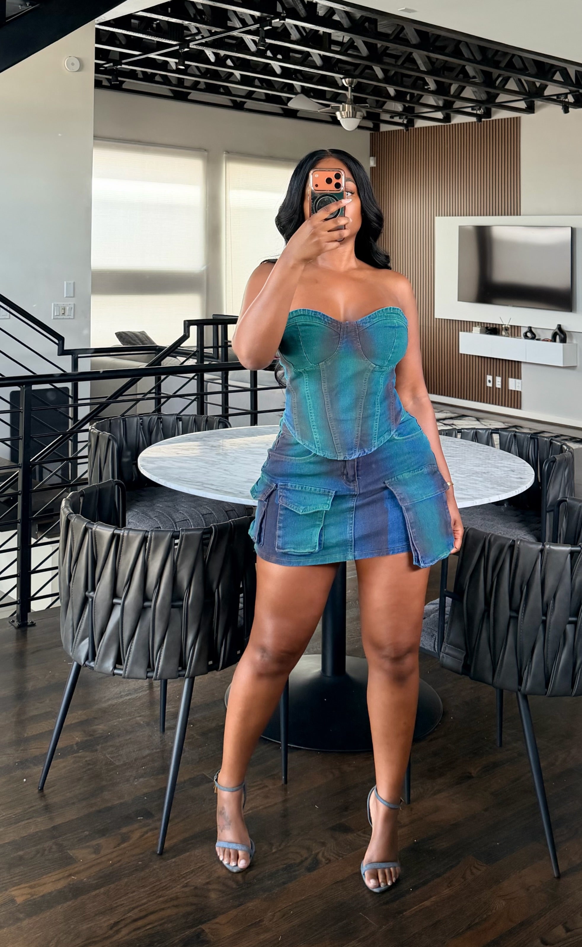 Blue Wash Skirt set