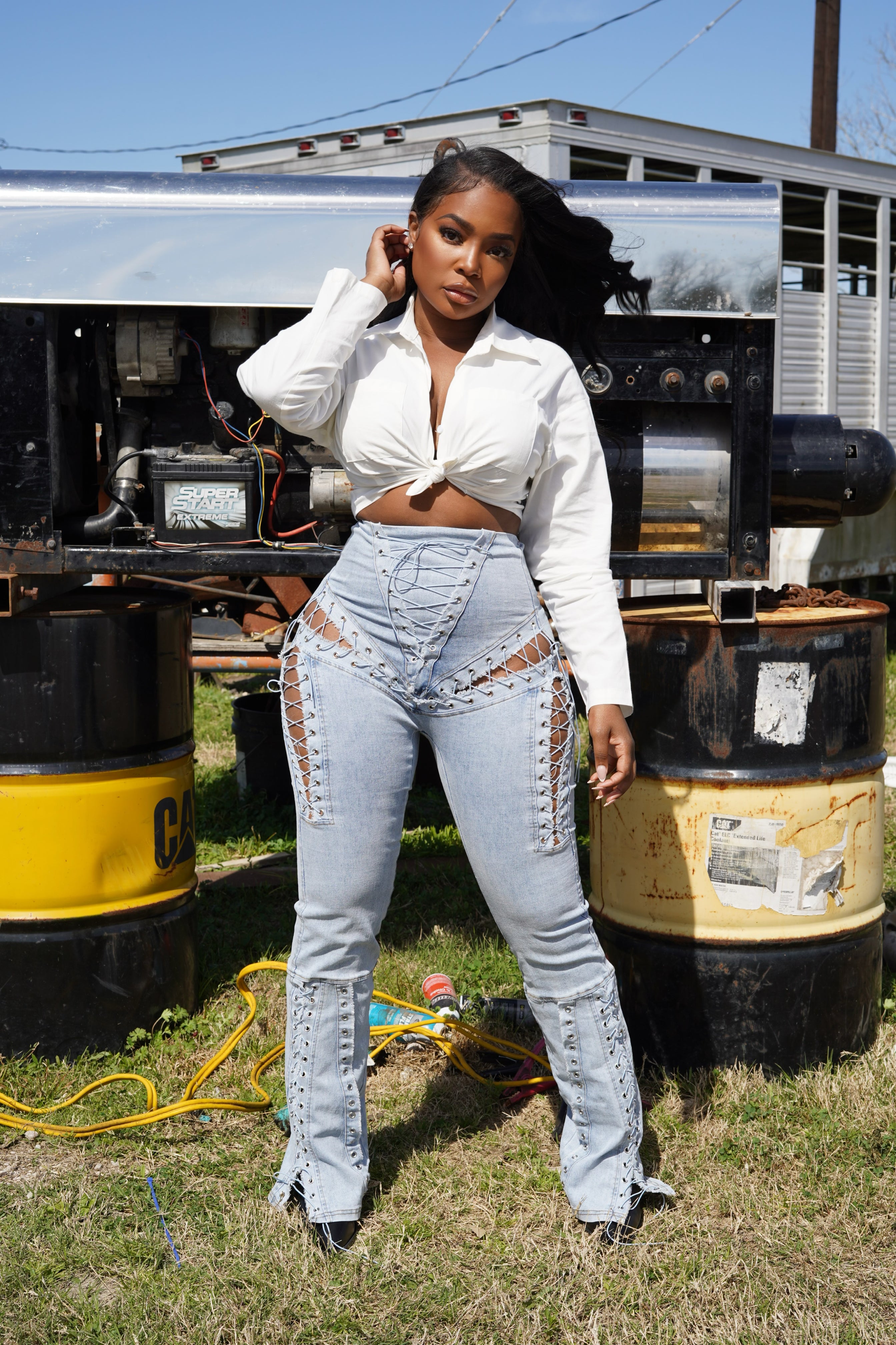 Lasso denim pants