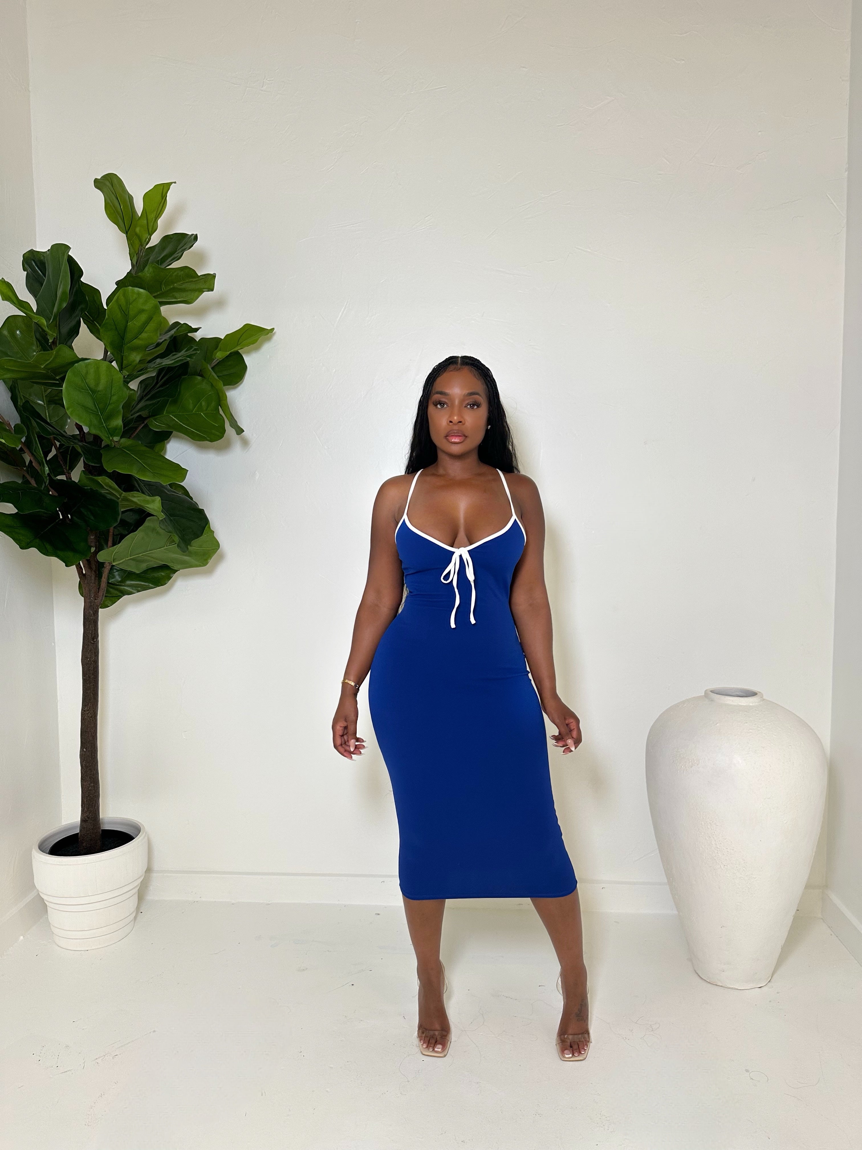 Blue Bow Midi Dress