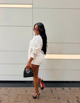 White polka jacket set