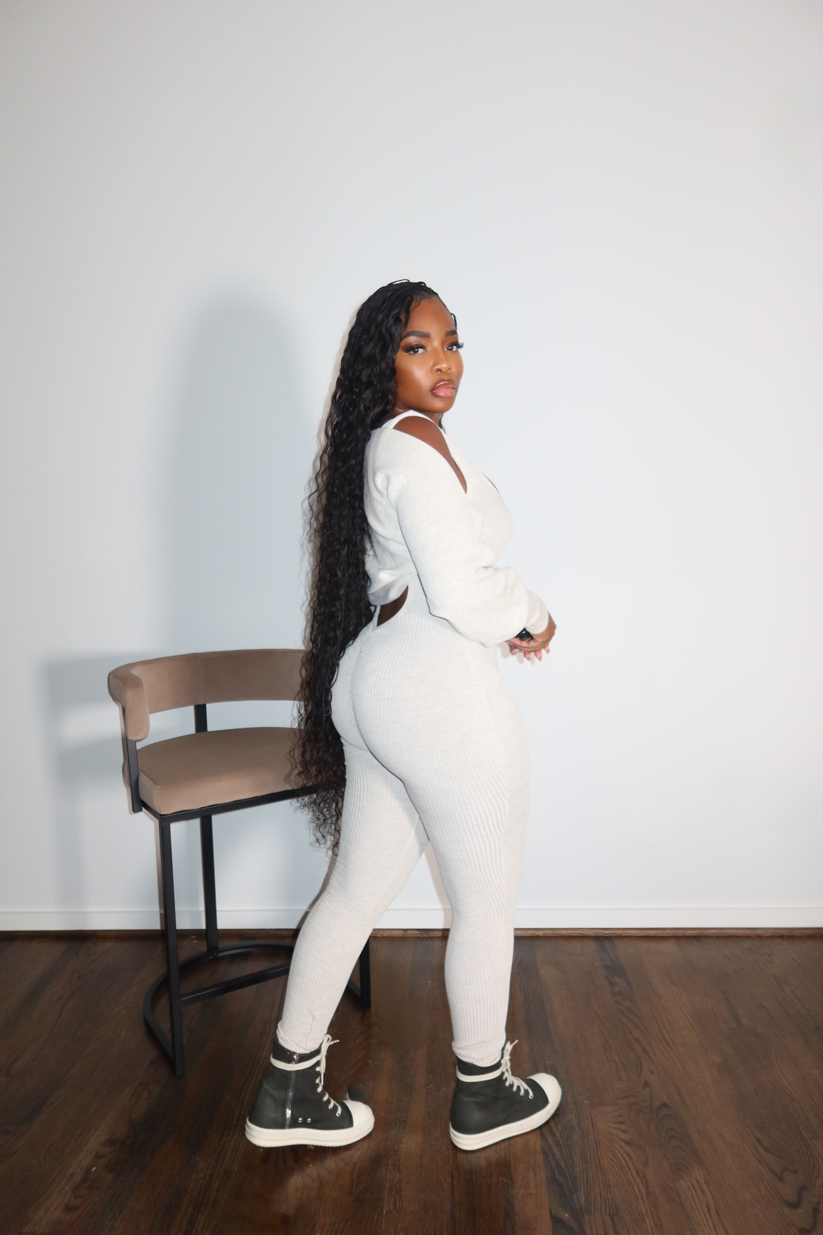 Cream Shoulder Sweater Set