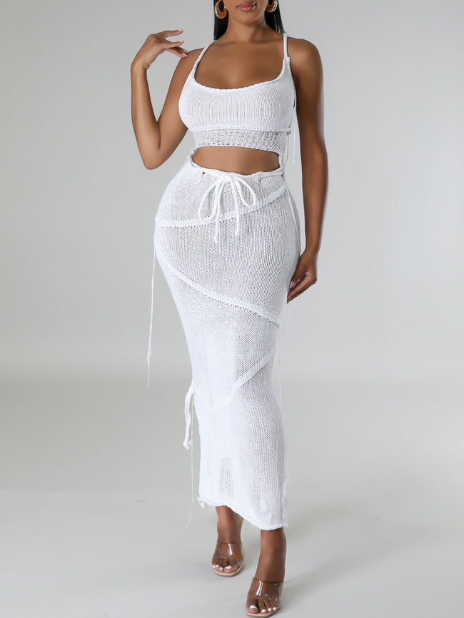 White Shredded skirt set
