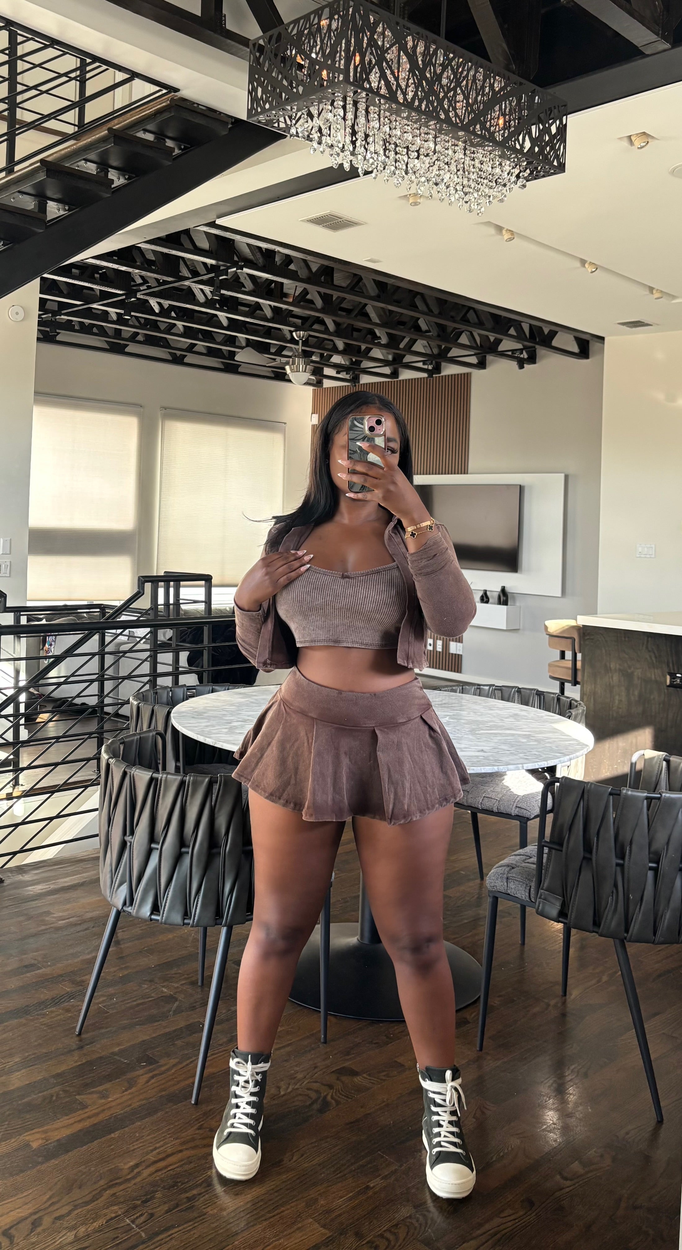 Brown 3pcs skort set