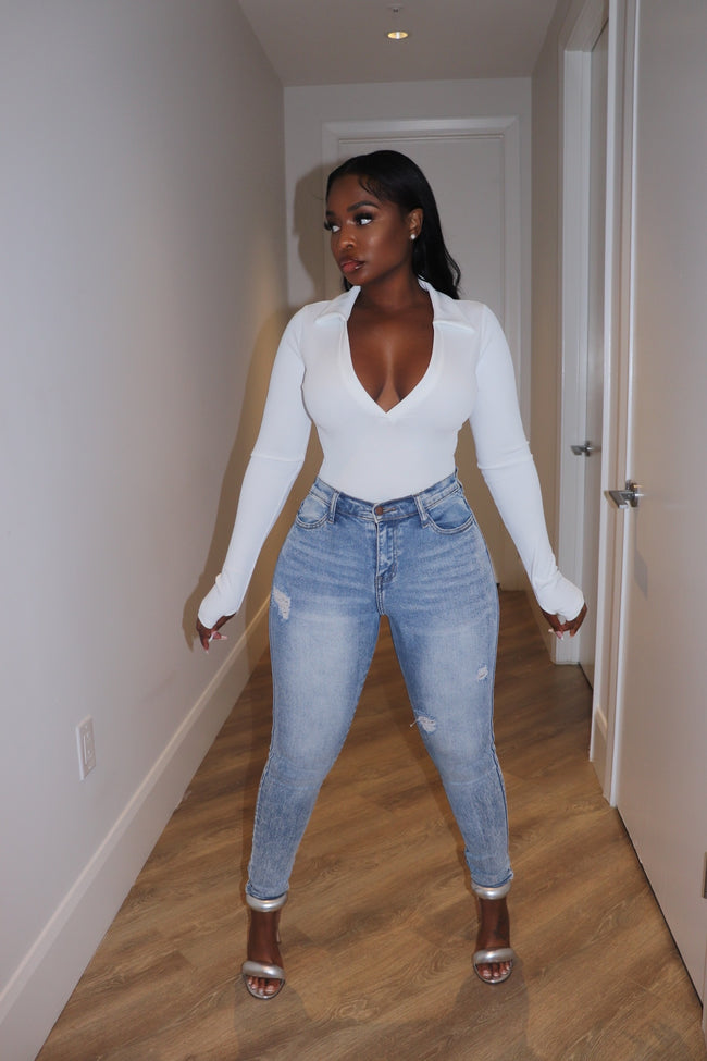 white collar bodysuit