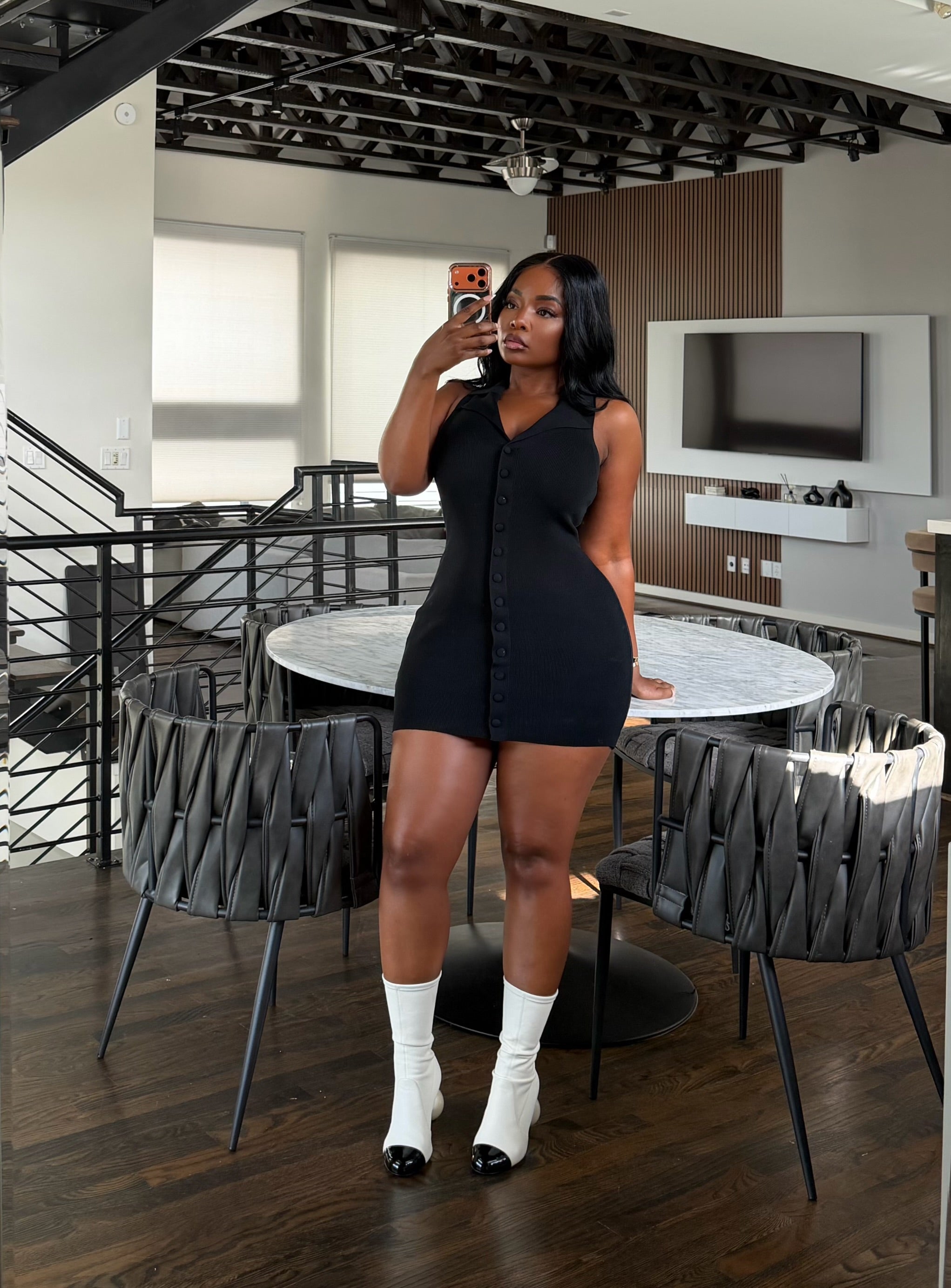 Collar Button mini dress