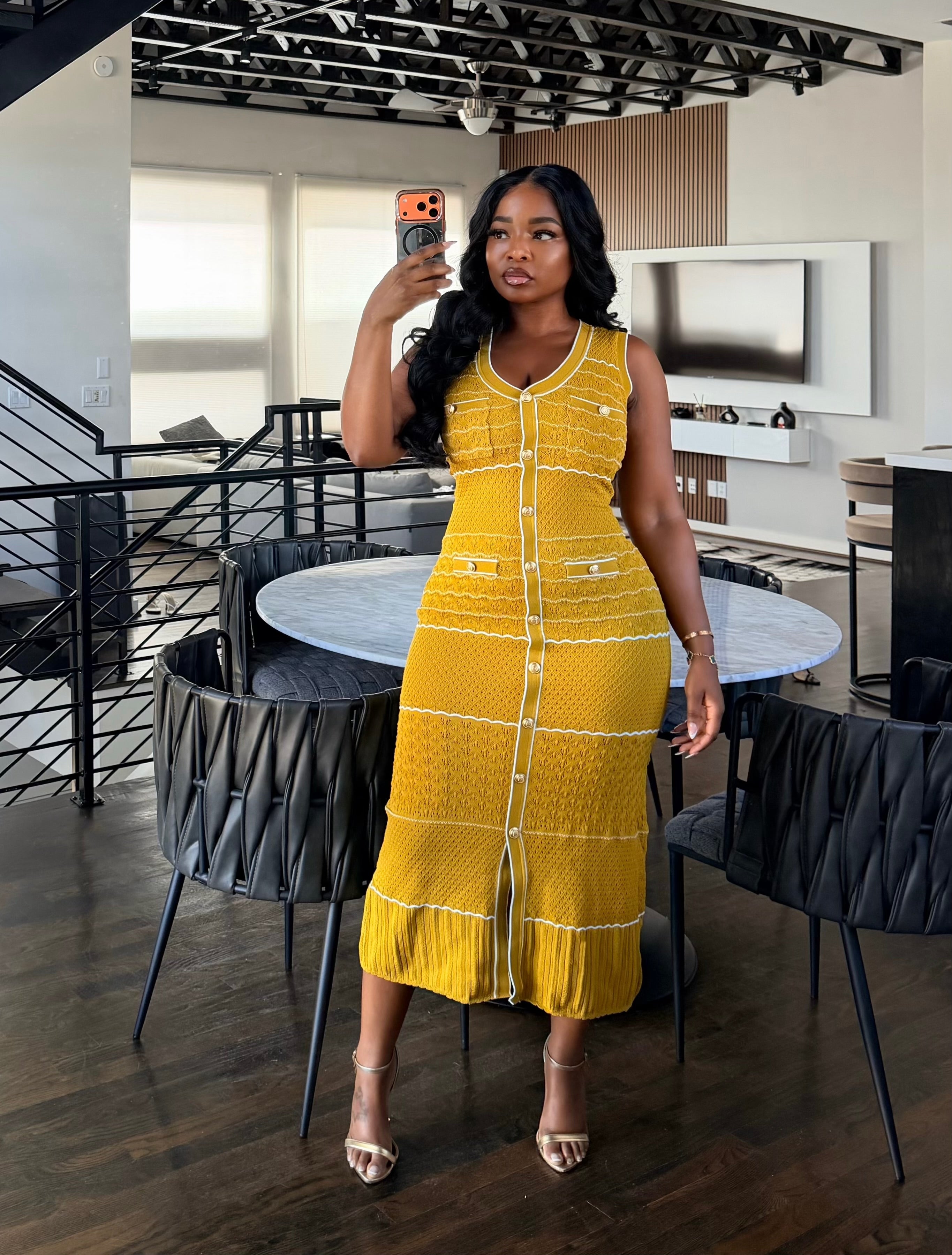 Golden knit dress