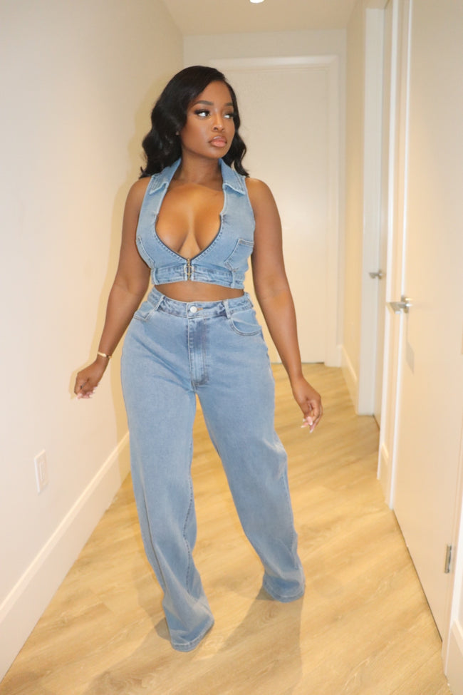 Denim 2 pcs zip set