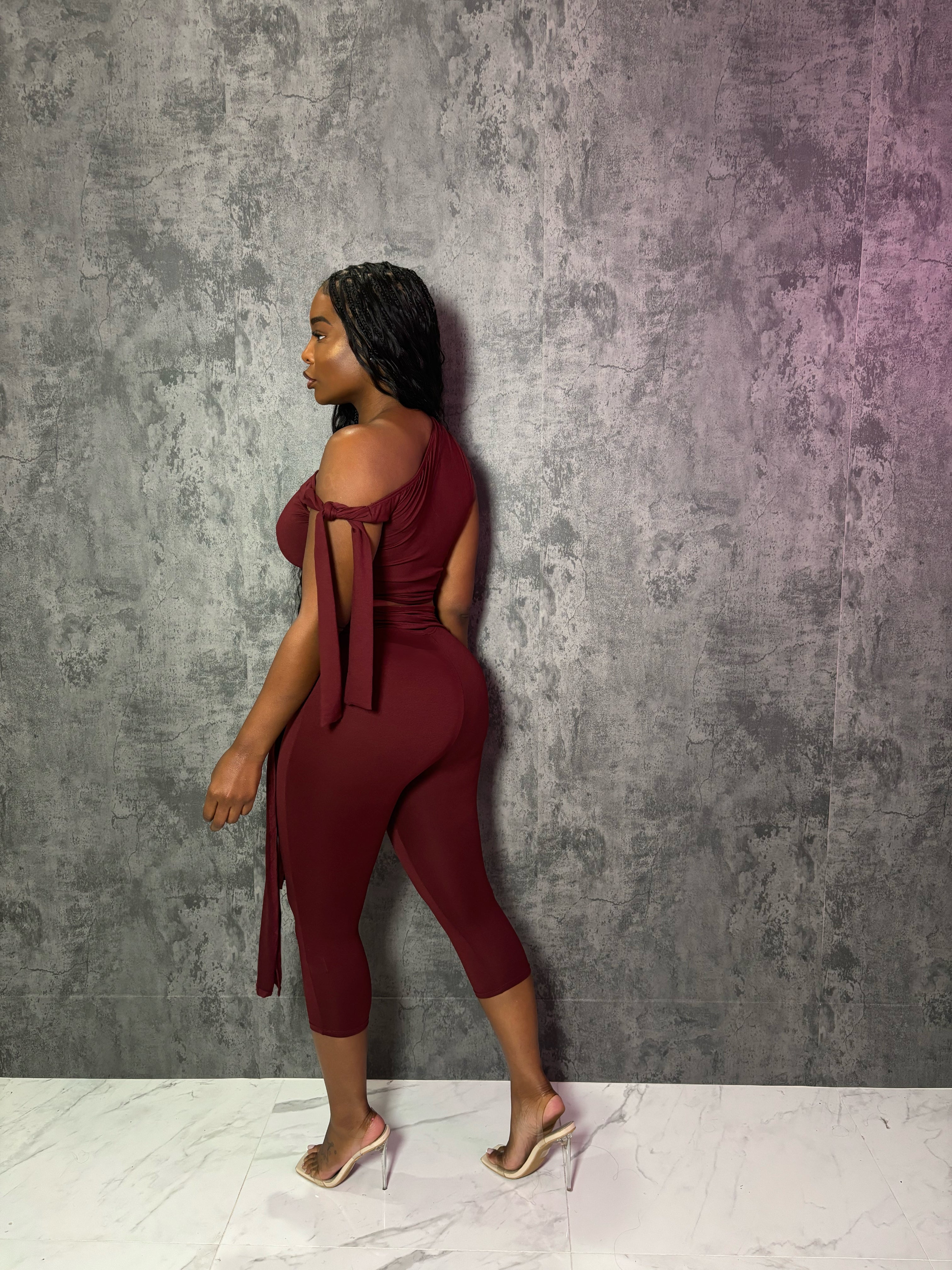 Wine tie Capri pant set