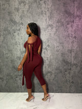 Wine tie Capri pant set