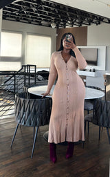 Khaki knit Button down dress