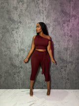 Wine tie Capri pant set
