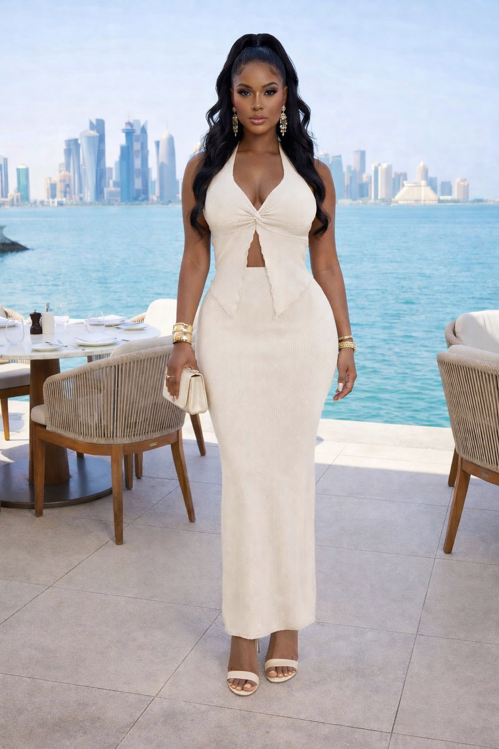 Cream midi skirt set