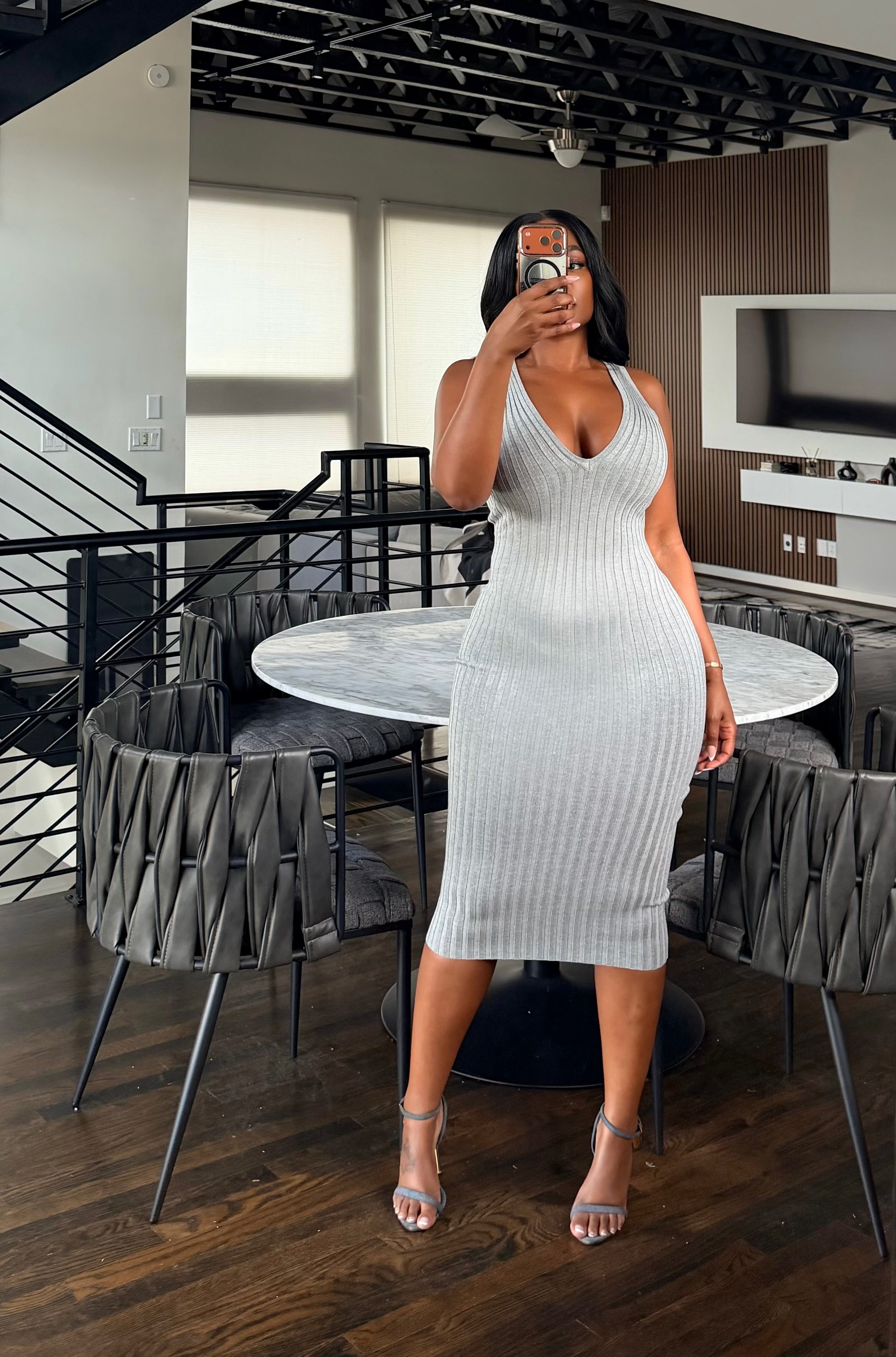 Gray Ribbed Midi