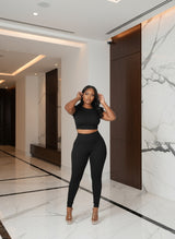 Black lined crop top set