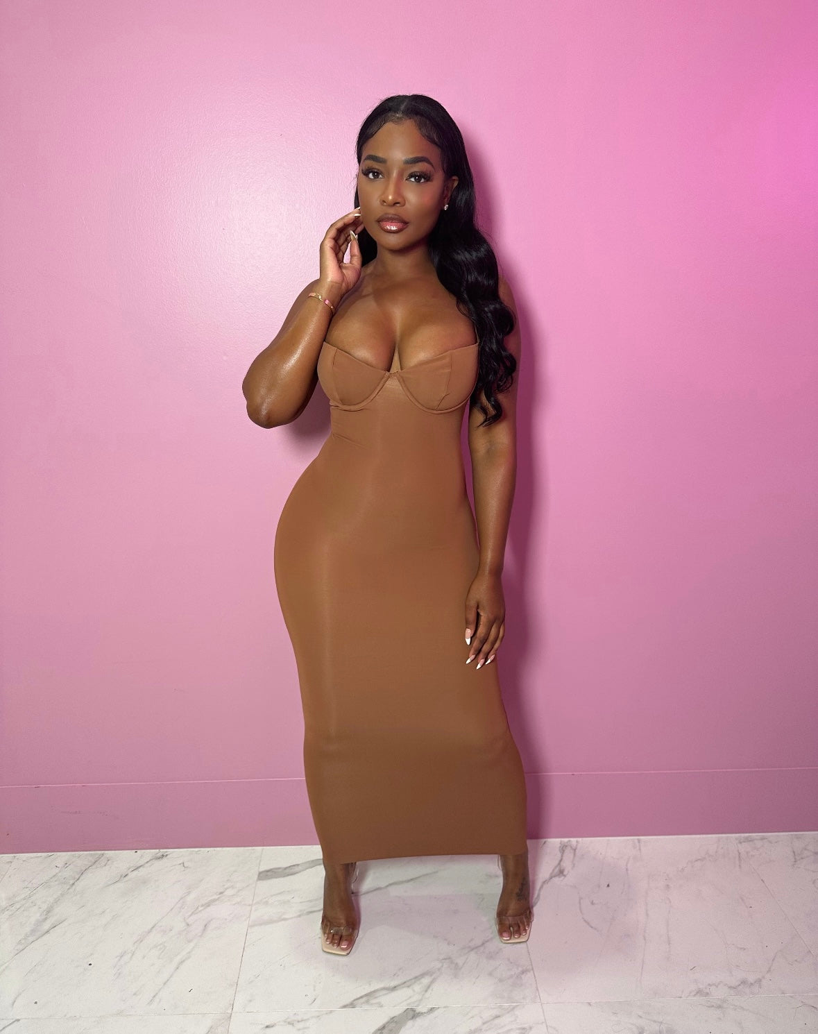 Cognac second skin dress