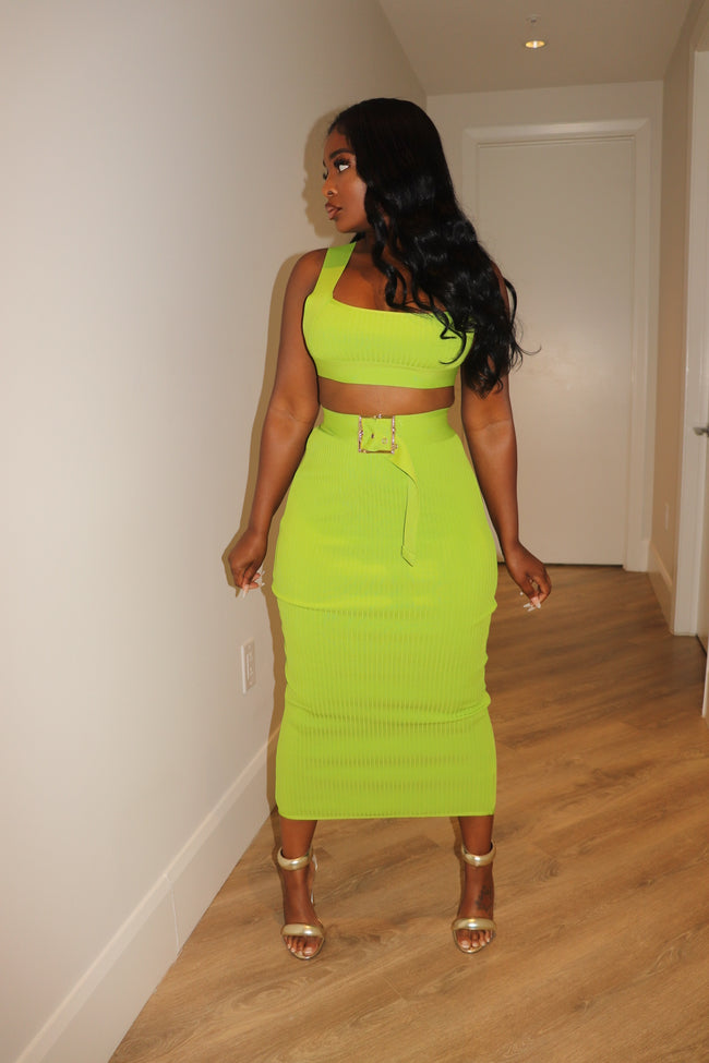 Kiwi Belted Bandage Skirt set