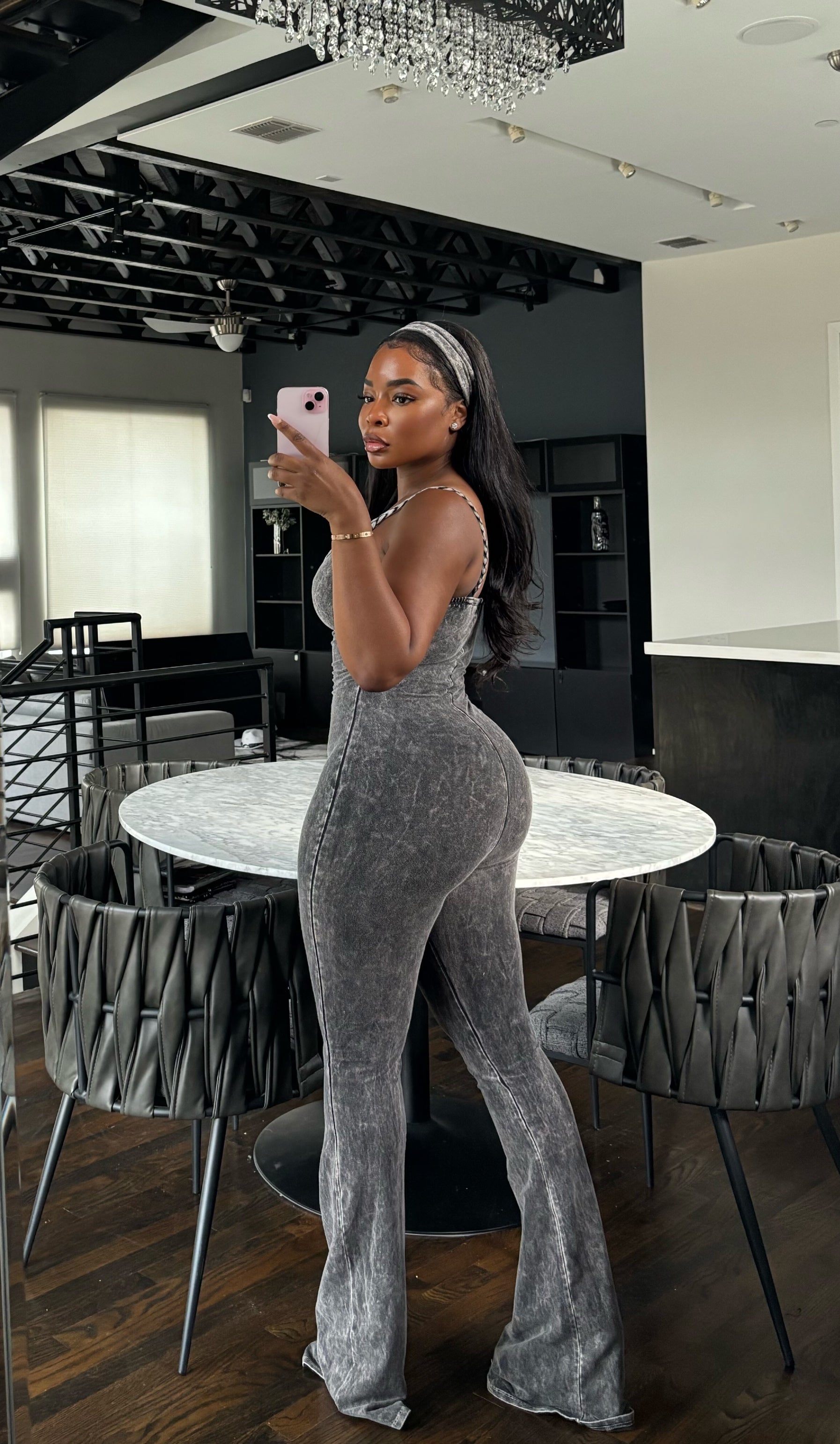 Charcoal jumpsuit headband set