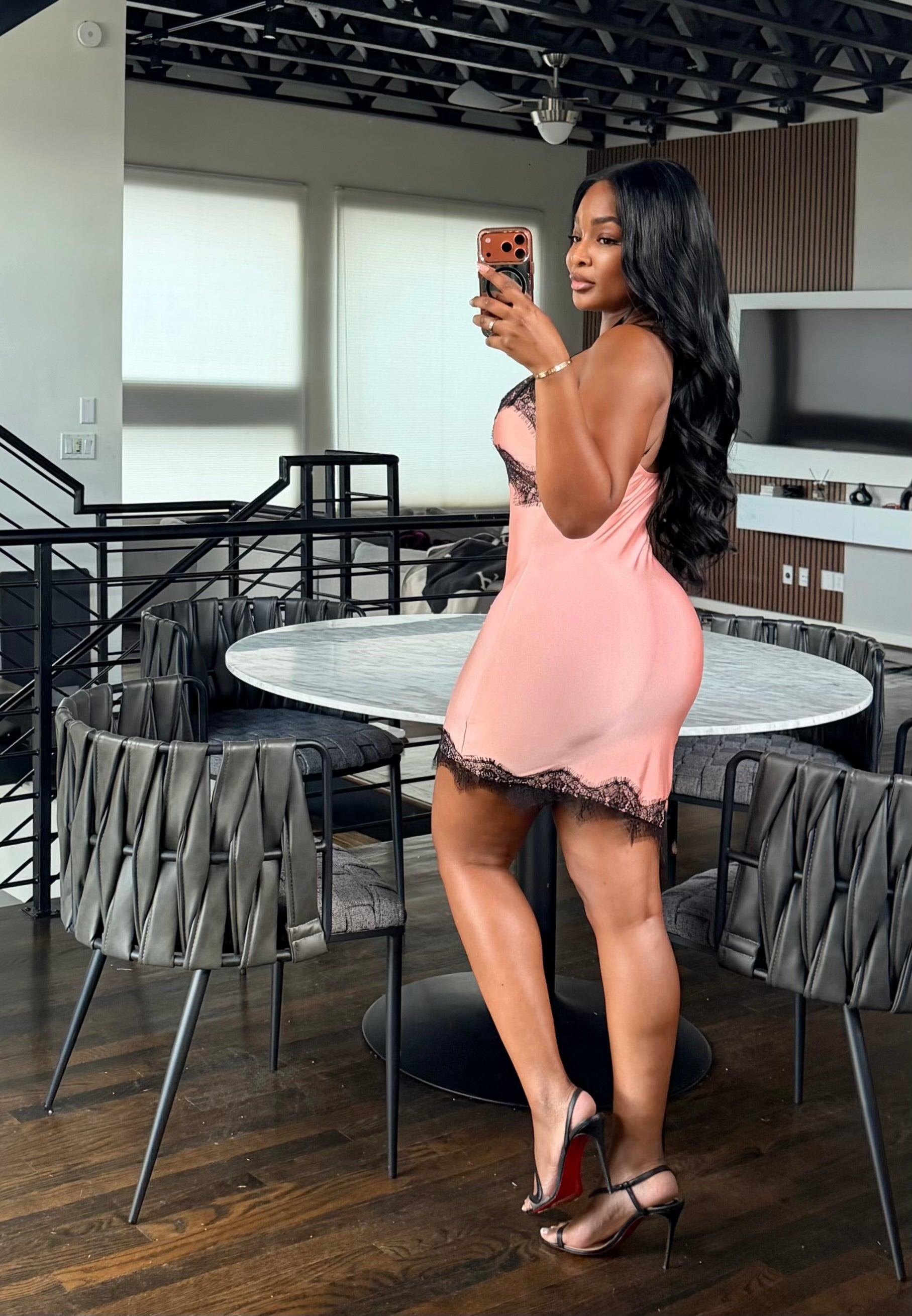 Pink lace and satin dress