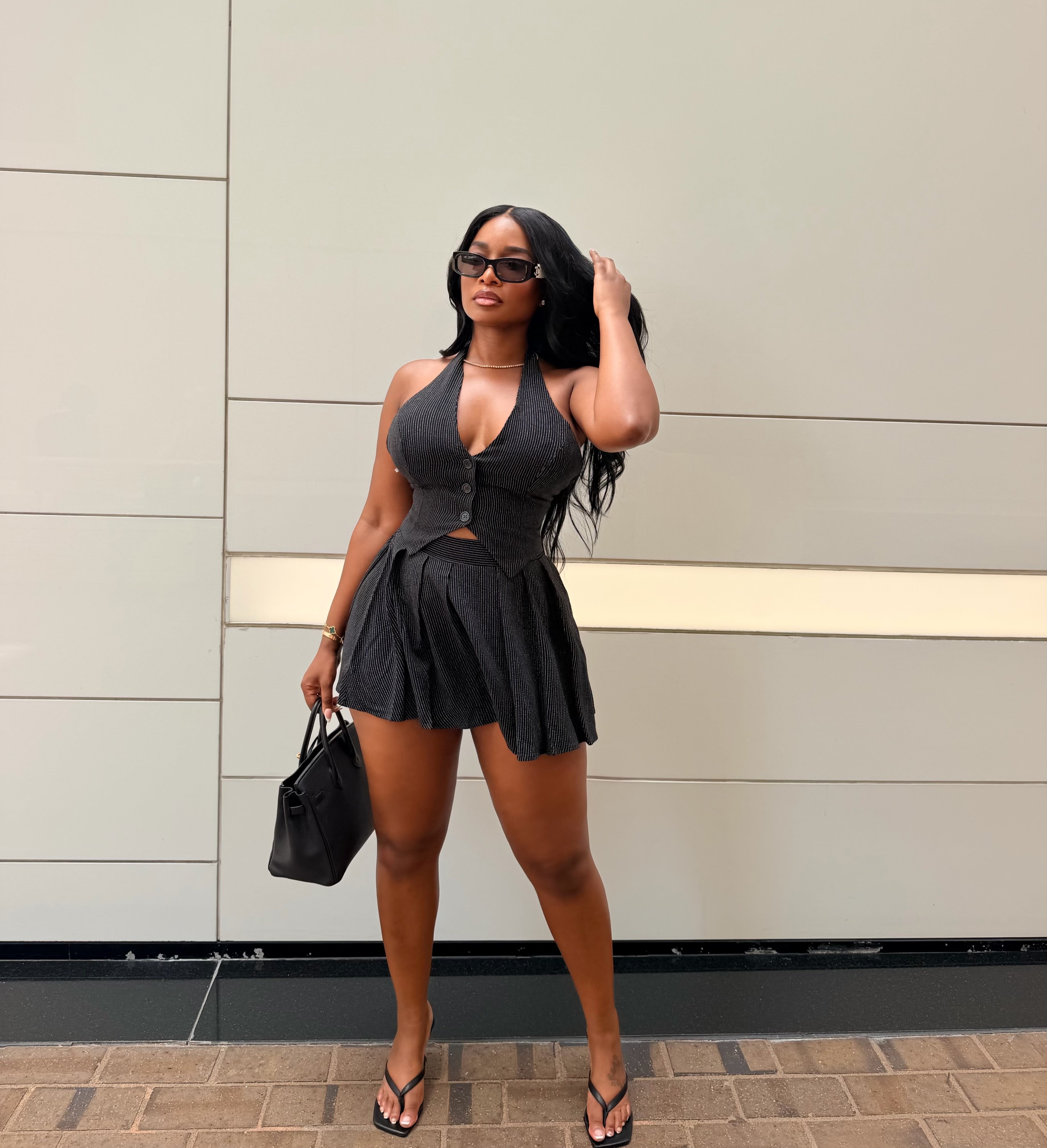 Black vest skirt set