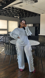 Ruffle gray pant set