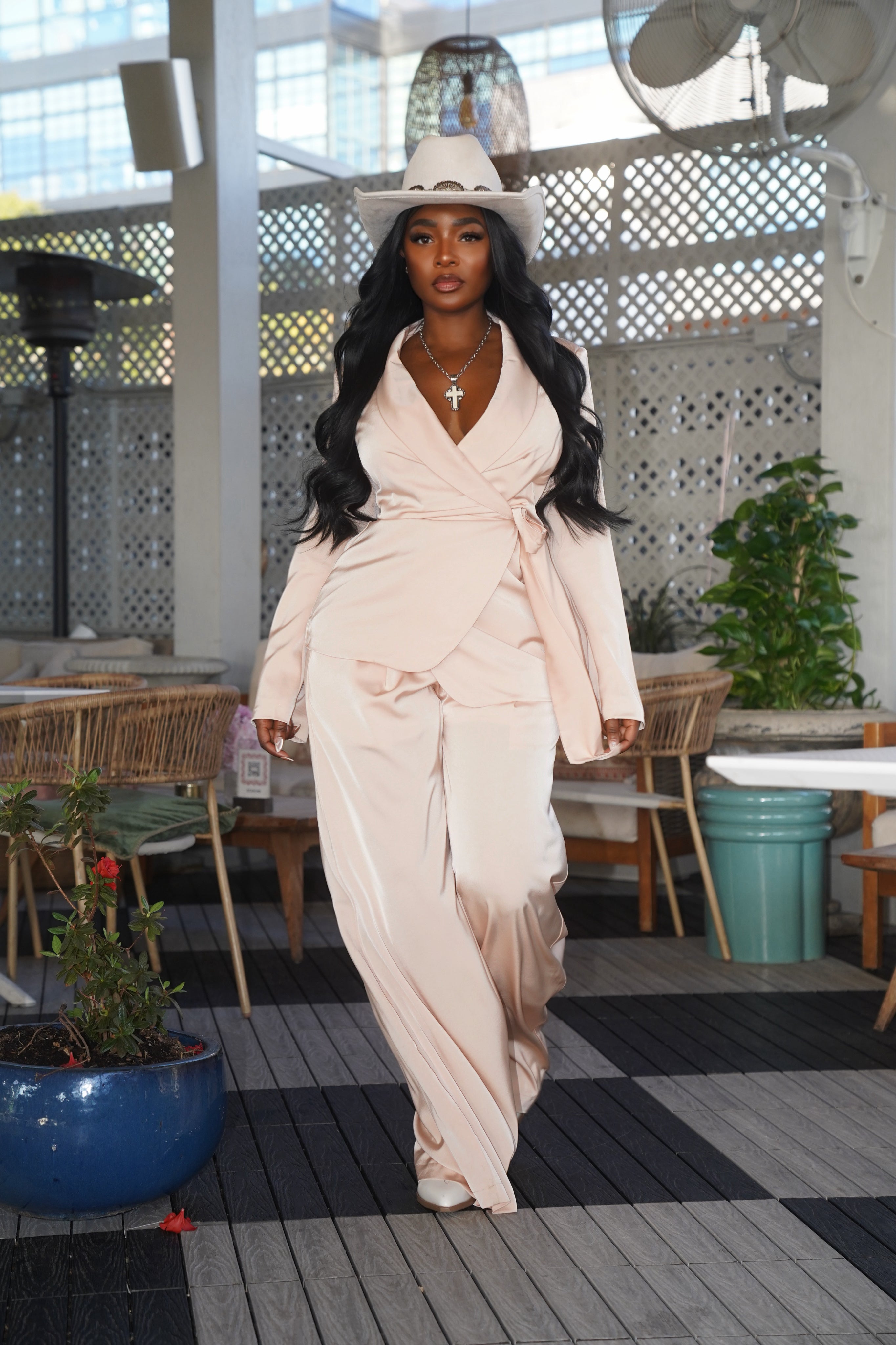 Blush satin suit