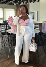 Cream textured pant set