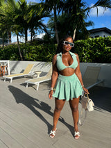 Teal Pleated Skirt Set