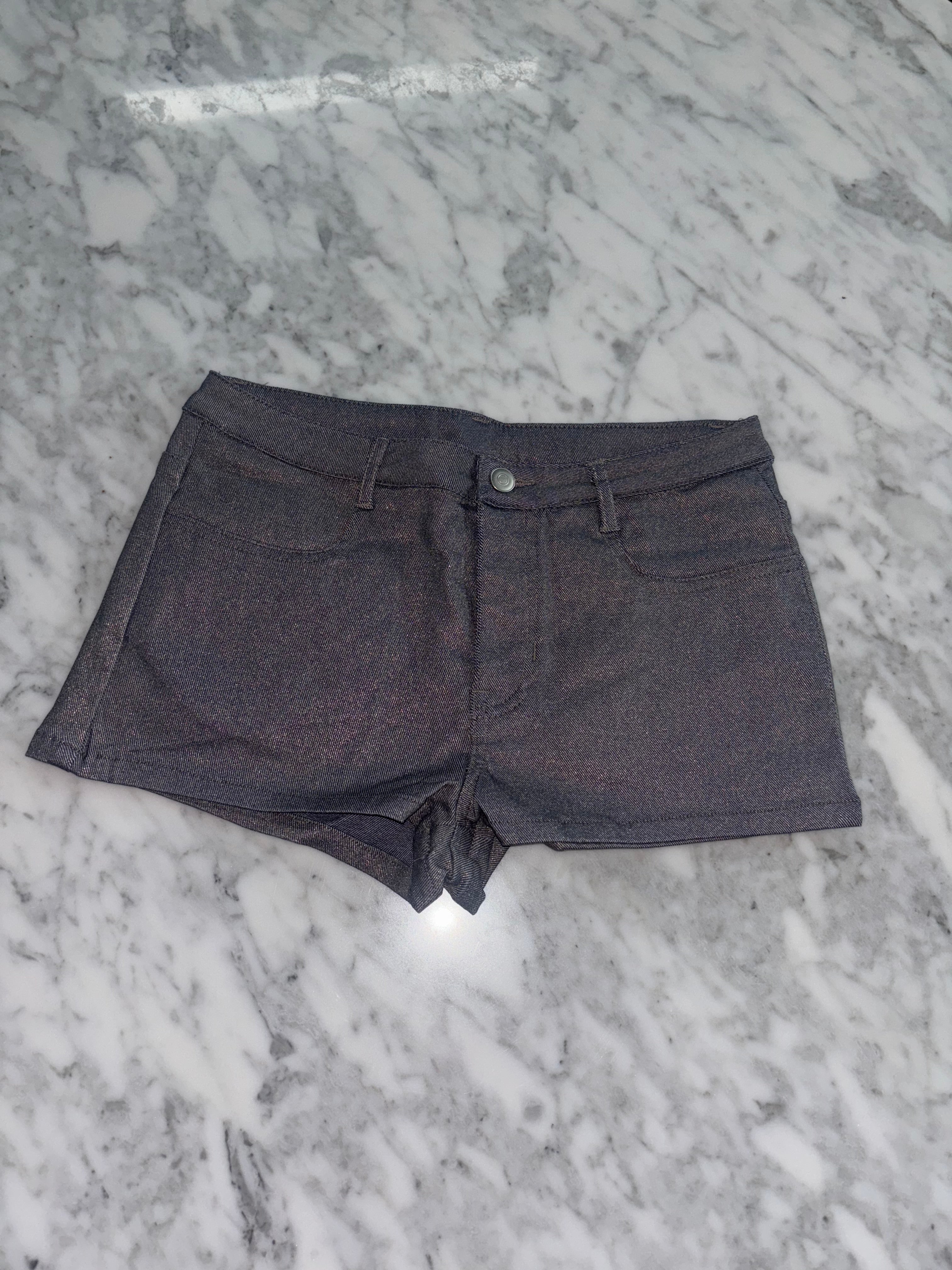 Stretch denim micro shorts