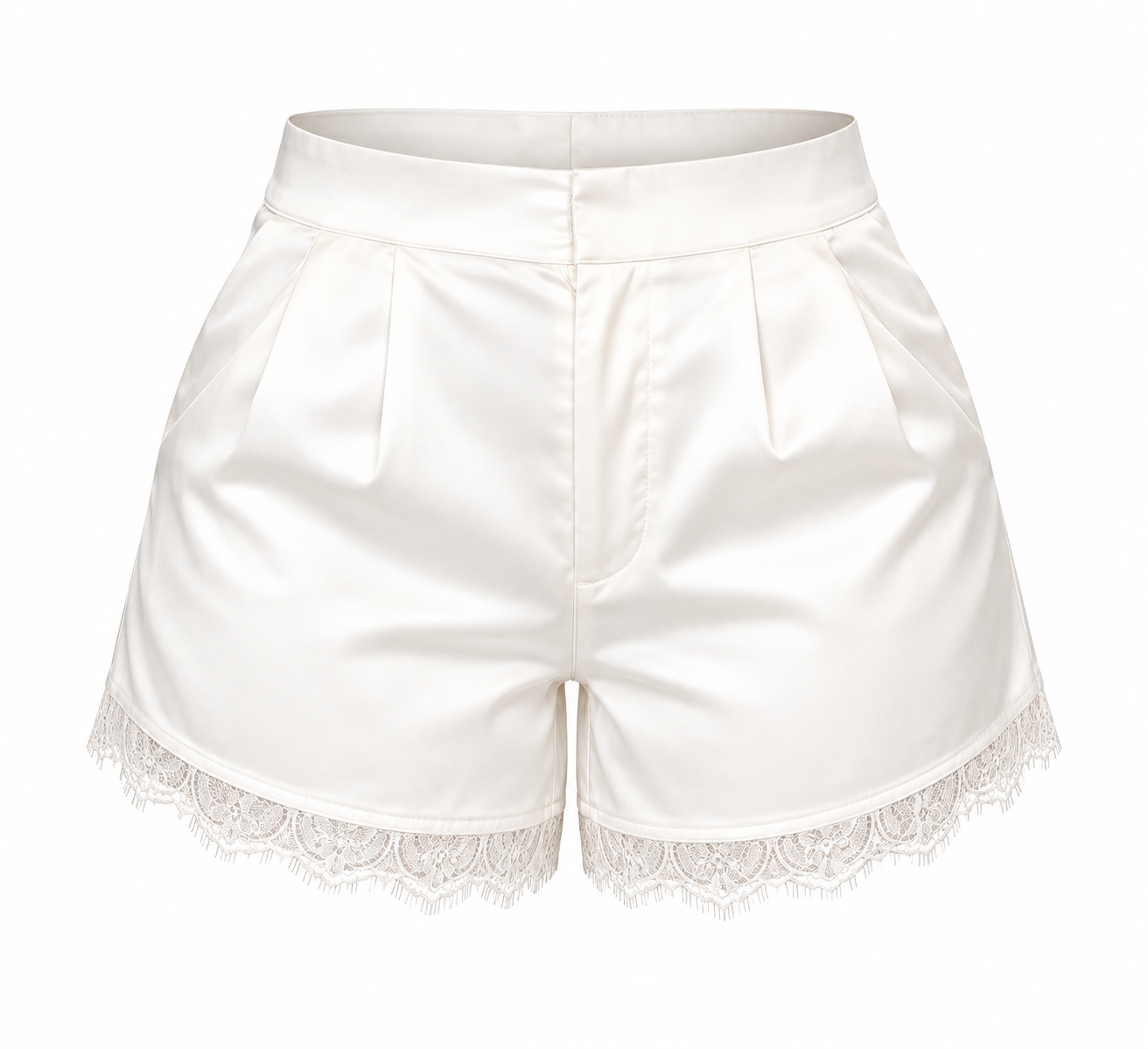 Ivory stretch satin shorts