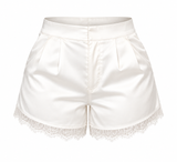 Ivory stretch satin shorts