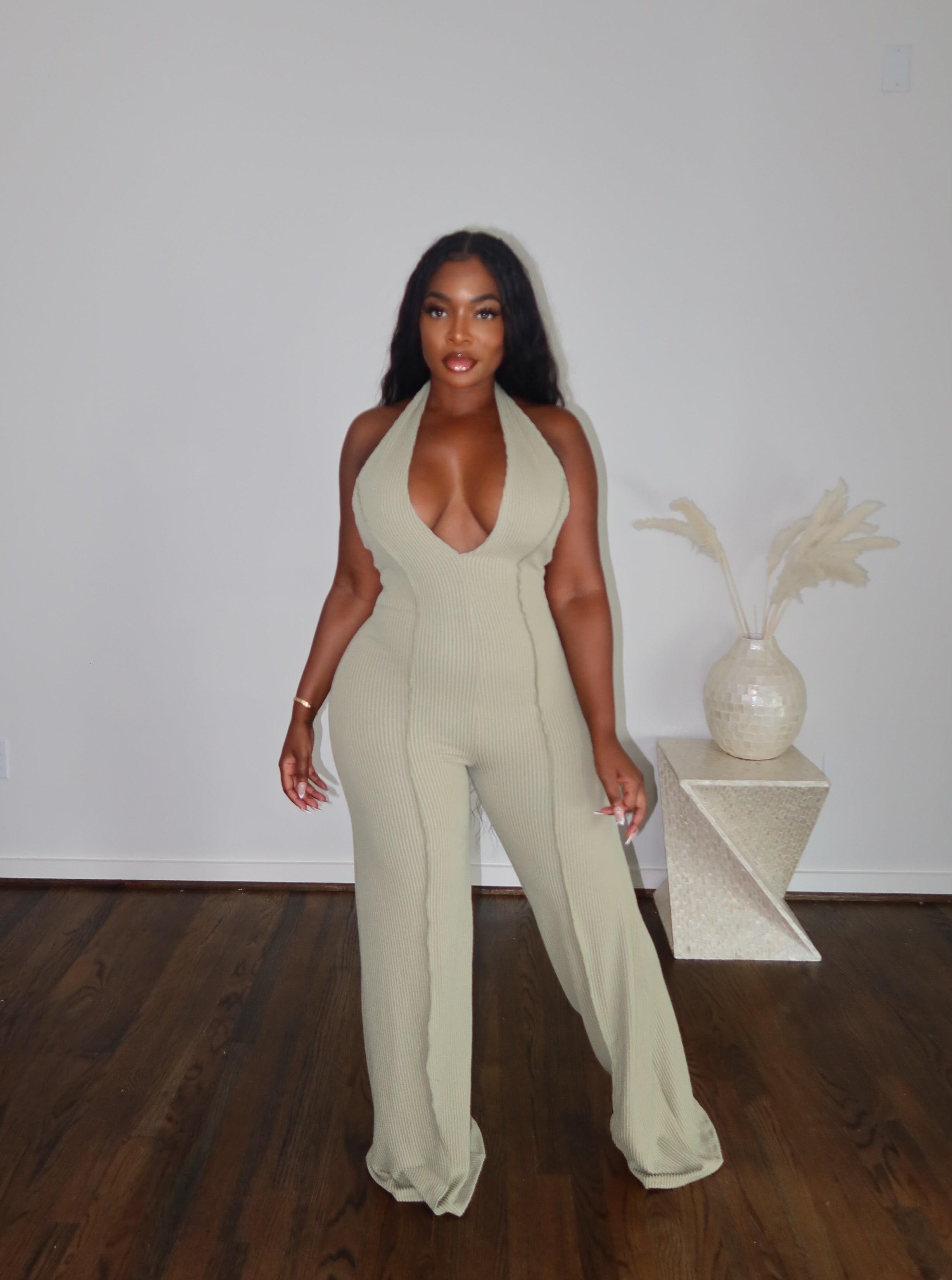 Olive textured jumpsuit