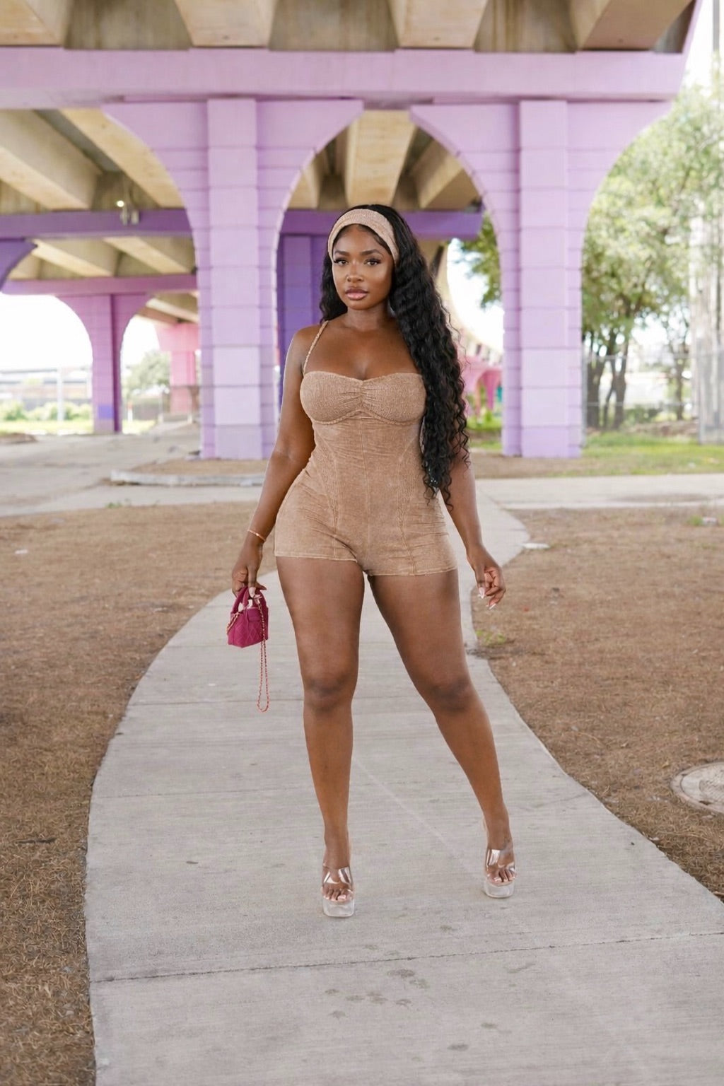 Taupe Head band Romper