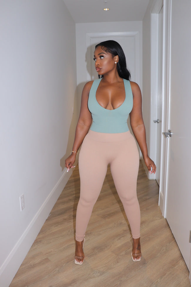 Sage Seamless v neck top