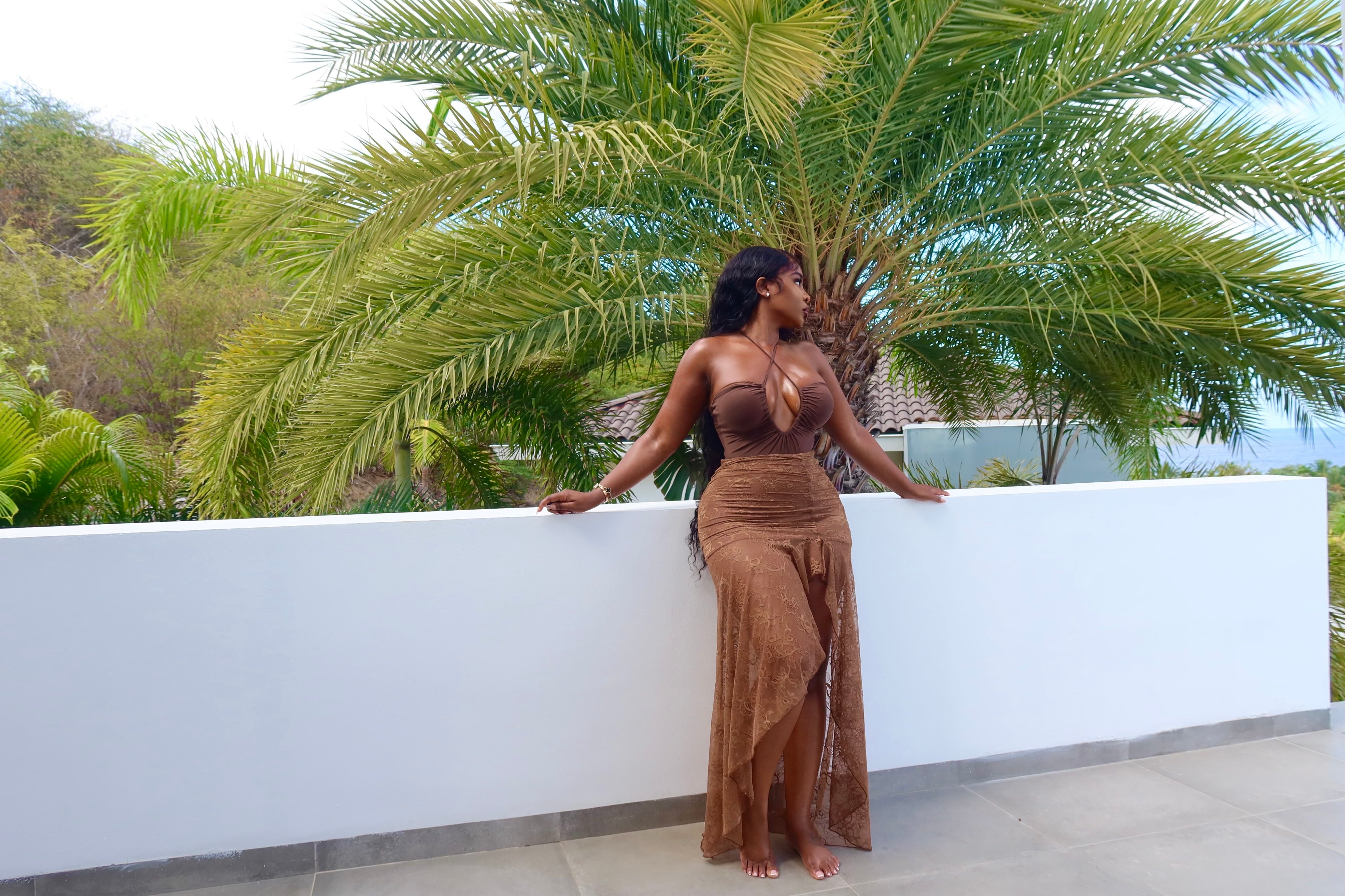 Brown lace cover up skirt