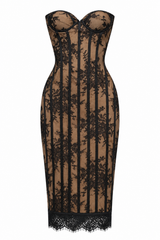 Nude through lace bustier dress