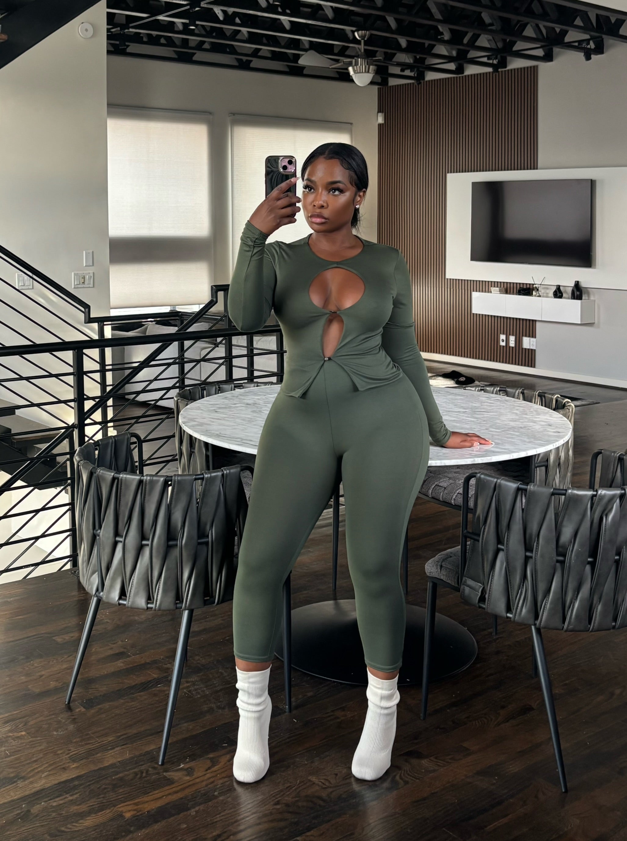 Olive peekaboo Capri set