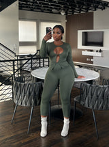 Olive peekaboo Capri set
