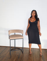 Black ribbed midi dress