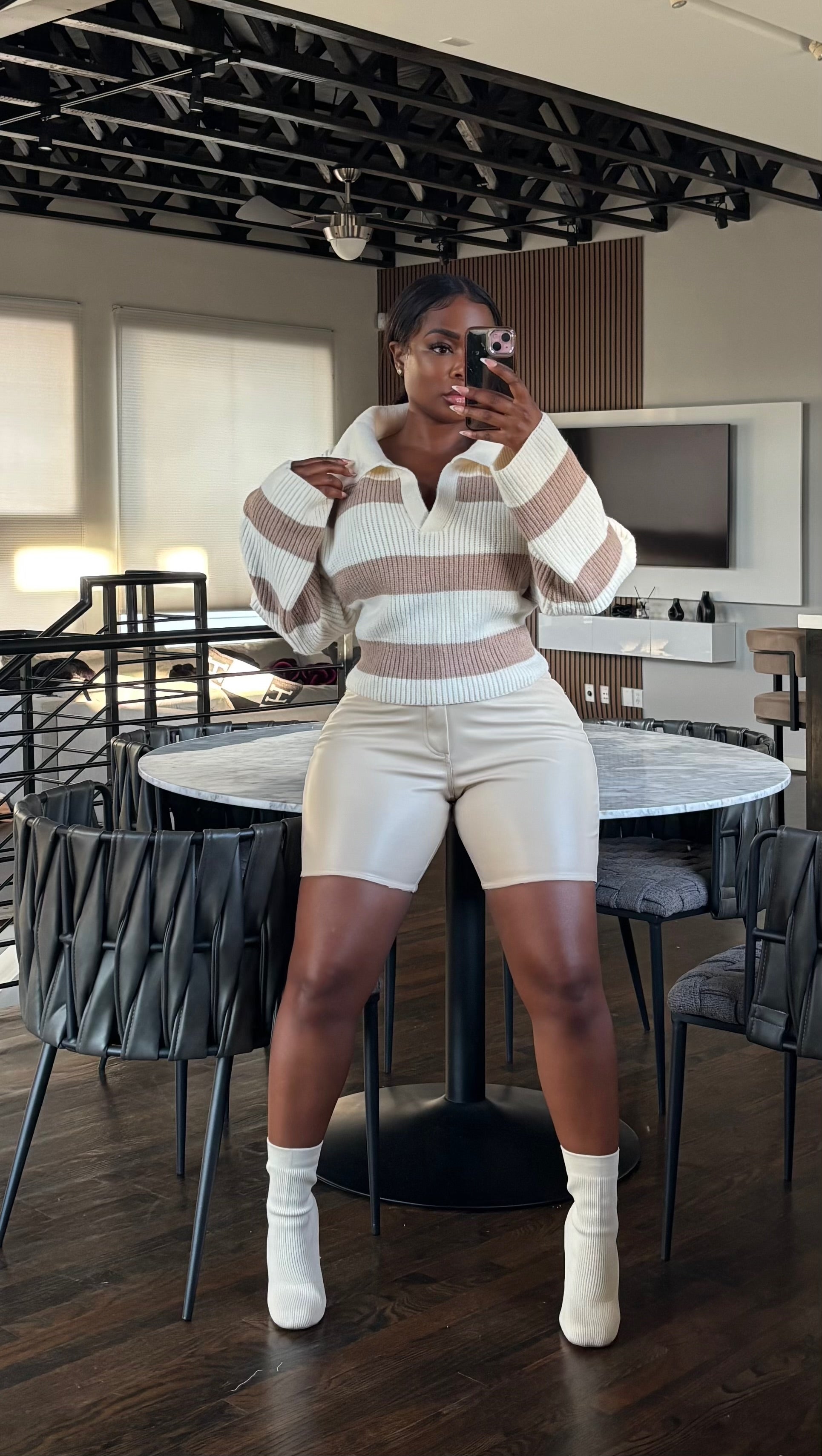 Nude Vegan Leather Shorts